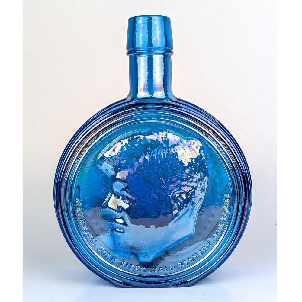 Wheaton NJ John F Kennedy Cobalt Blue Carnival Glass Bottle JFK First Edition